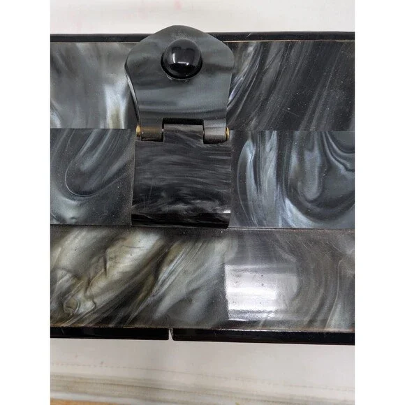 Vintage StyleCraft Handbag Purse Black Pearlized Marbled Lucite Vanity 60s As Is - Picture 9 of 11